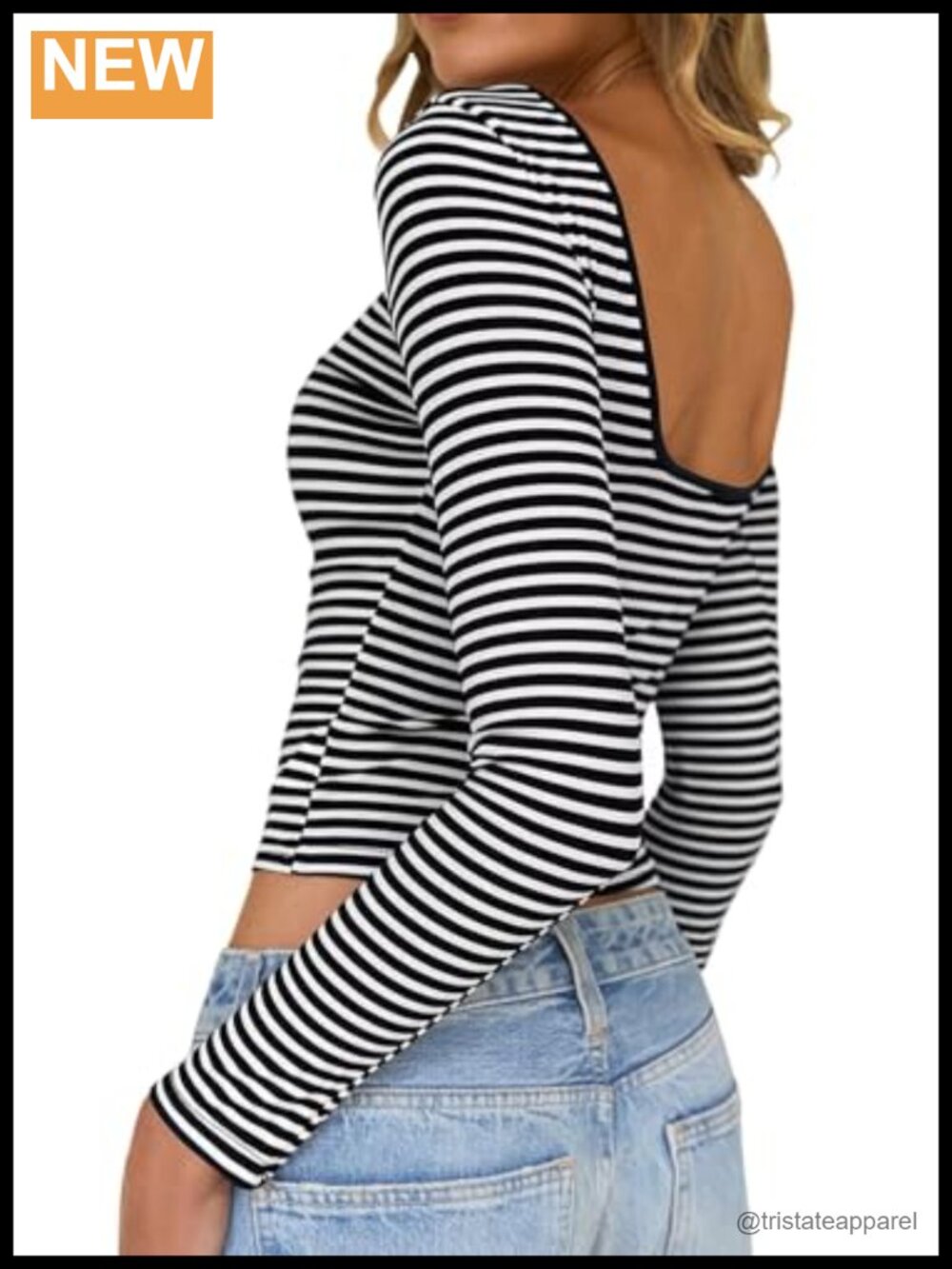 Falechay Women's Backless Striped Crop Top Long Sleeve Y2K T-Shirt